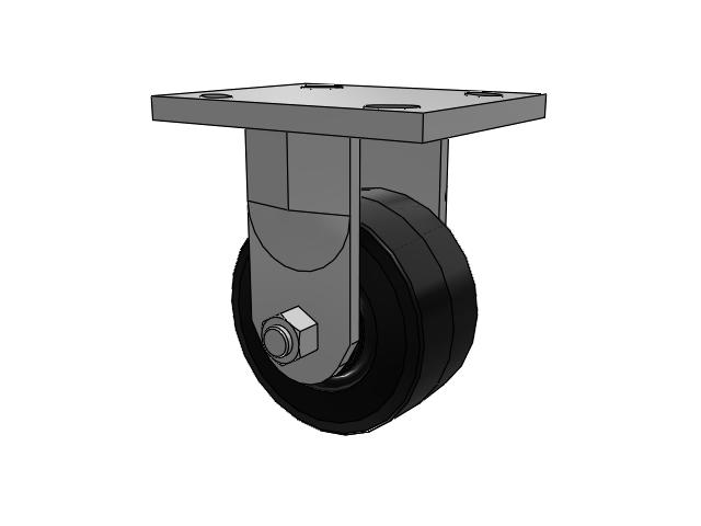 71 Series Top Plate Rigid Caster with 4 x 2 Black Tread on Black Enamel Core MR - Moldon Rubber (Cast Iron Core) Wheel