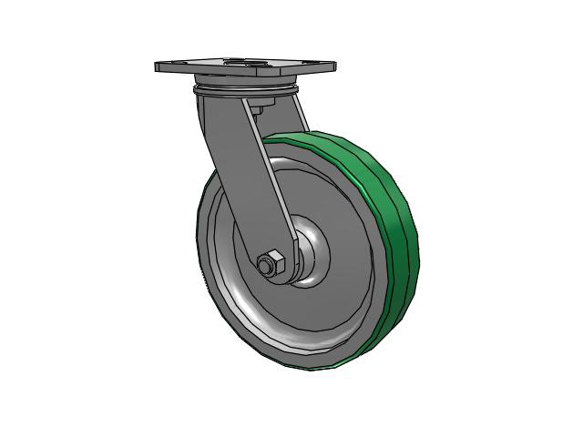 71 Series Top Plate Swivel Caster with 8 x 2 Green Tread on Aluminum Core PD - Polyurethane (Aluminum Core) Wheel