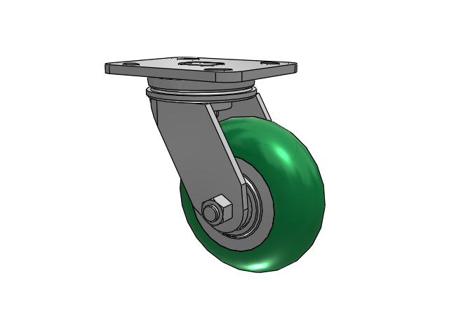 71 Series Top Plate Swivel Caster with 5 x 2 Green Tread on Aluminum Core PM - Round Polyurethane (Aluminum Core) Wheel