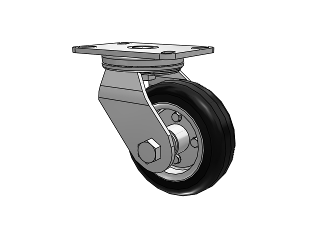 72 Series Pneumatics Top Plate Zinc Swivel Caster with 6 x 2 Black on Silver SF Pneumatic Rubber Wheel