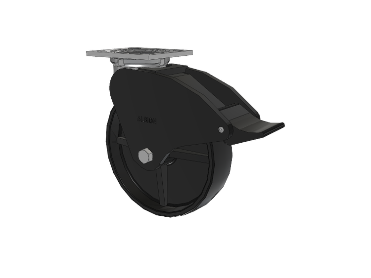 16 Series Top Plate Swivel Caster with 8 x 2 Black Polypropylene PB - Polypropylene Wheel and Total Lock Brake