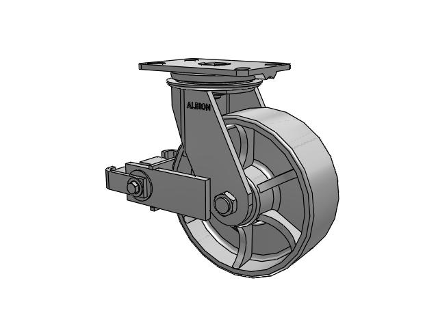 81 Series Top Plate Swivel Caster with 8 x 3 Grey Enamel CA - Cast Iron Wheel and Poly Cam Brake