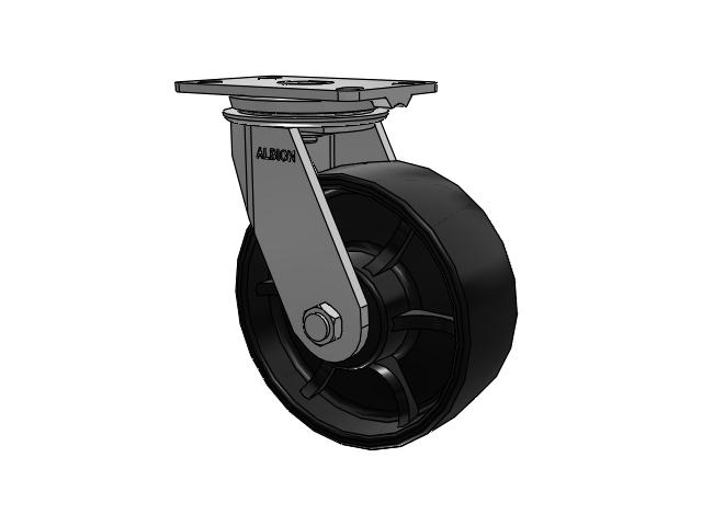 81 Series Top Plate Swivel Caster with 8 x 3 Black Paint FR - Ductile Iron Crowned Tread Wheel