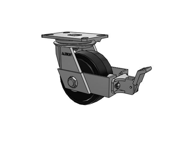 81 Series Top Plate Swivel Caster with 6 x 3 Black Tread on Black Enamel Core MR - Moldon Rubber (Cast Iron Core) Wheel and Face Brake
