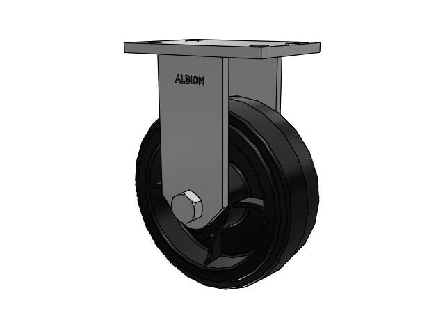 81 Series Top Plate Rigid Caster with 8 x 3 Black Tread on Black Enamel Core MR - Moldon Rubber (Cast Iron Core) Wheel