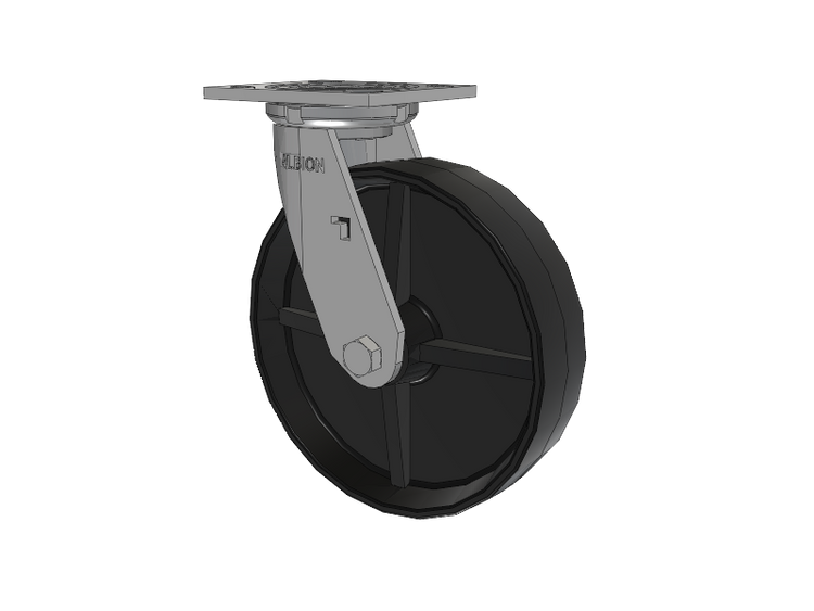 16 Series Top Plate Swivel Caster with 8 x 2 Black Polypropylene PB - Polypropylene Wheel