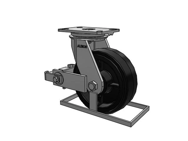 81 Series Top Plate Swivel Caster with 8 x 3 Black Tread on Black Enamel Core MR - Moldon Rubber (Cast Iron Core) Wheel and Poly Cam Brake