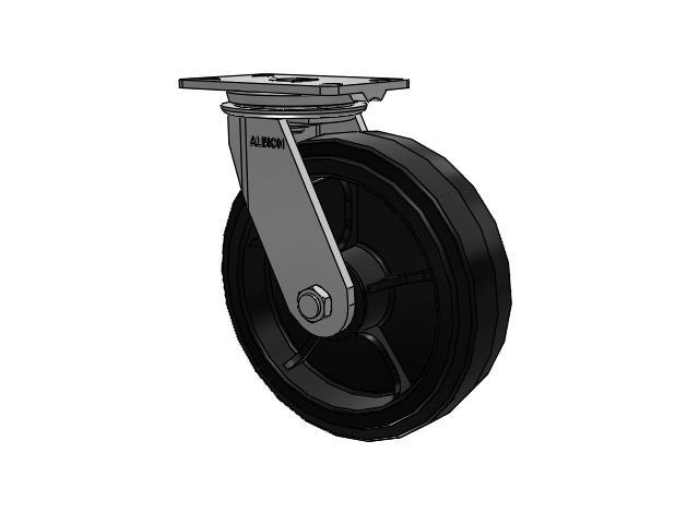 81 Series Top Plate Swivel Caster with 10 x 3 Black Tread on Black Enamel Core MR - Moldon Rubber (Cast Iron Core) Wheel