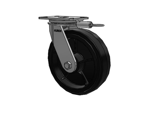 81 Series Top Plate Swivel Caster with 10 x 3 Black Tread on Black Enamel Core MR - Moldon Rubber (Cast Iron Core) Wheel