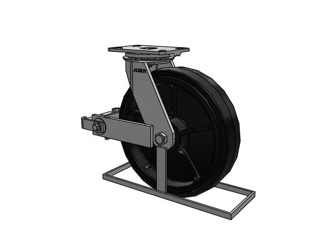 81 Series Top Plate Swivel Caster with 12 x 3 Black Tread on Black Enamel Core MR - Moldon Rubber (Cast Iron Core) Wheel and Poly Cam Brake