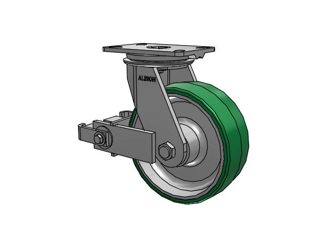81 Series Top Plate Swivel Caster with 8 x 3 Green Tread on Aluminum Core PA - Polyurethane (Aluminum Core) Wheel and Poly Cam Brake