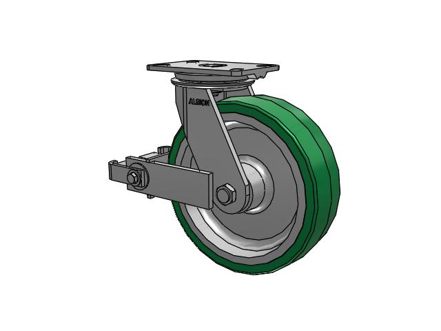 81 Series Top Plate Swivel Caster with 10 x 3 Green Tread on Aluminum Core PA - Polyurethane (Aluminum Core) Wheel and Poly Cam Brake