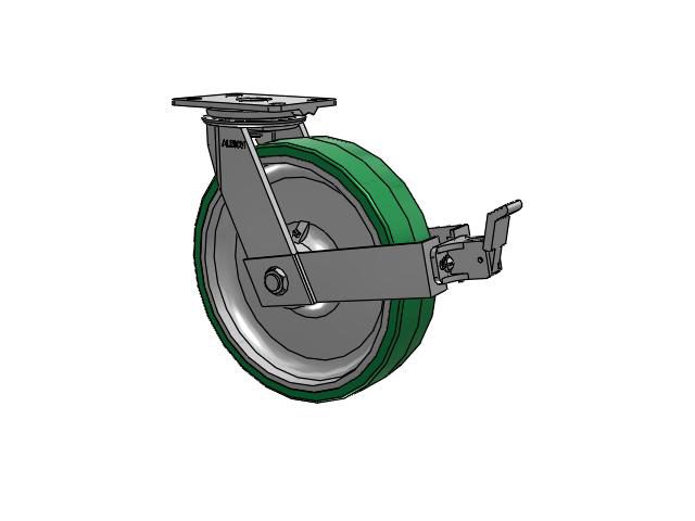 81 Series Top Plate Swivel Caster with 12 x 3 Green Tread on Aluminum Core PA - Polyurethane (Aluminum Core) Wheel and Face Brake