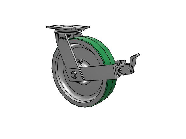 81 Series Top Plate Swivel Caster with 12 x 3 Green Tread on Aluminum Core PD - Polyurethane (Aluminum Core) Wheel and Face Brake