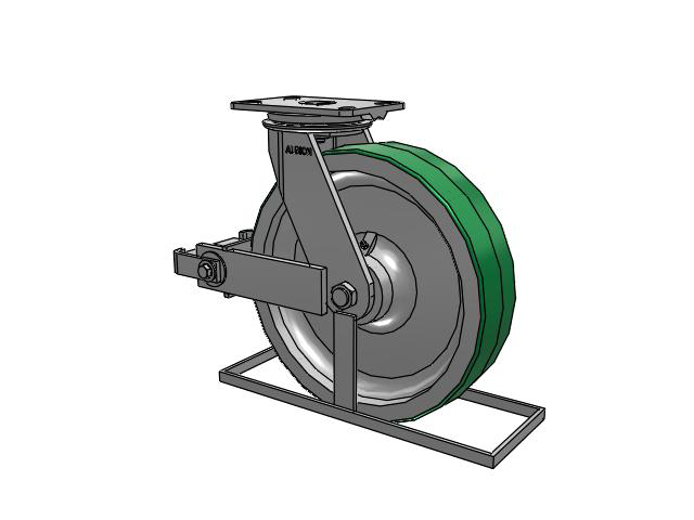 81 Series Top Plate Swivel Caster with 12 x 3 Green Tread on Aluminum Core PD - Polyurethane (Aluminum Core) Wheel and Poly Cam Brake