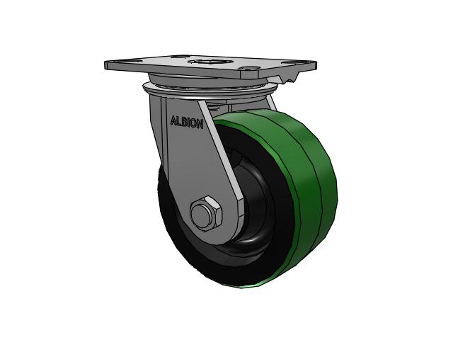 81 Series Top Plate Swivel Caster with 6 x 3 Green Tread on Black Cast Iron Core PY - Polyurethane (Cast Iron Core) Wheel