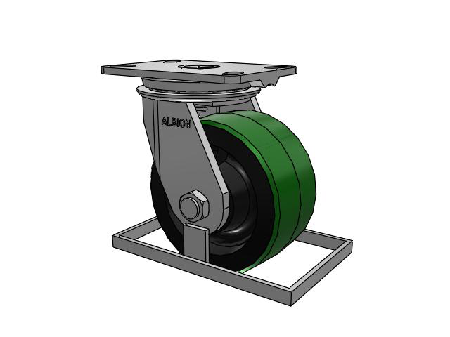81 Series Top Plate Swivel Caster with 6 x 3 Green Tread on Black Cast Iron Core PY - Polyurethane (Cast Iron Core) Wheel