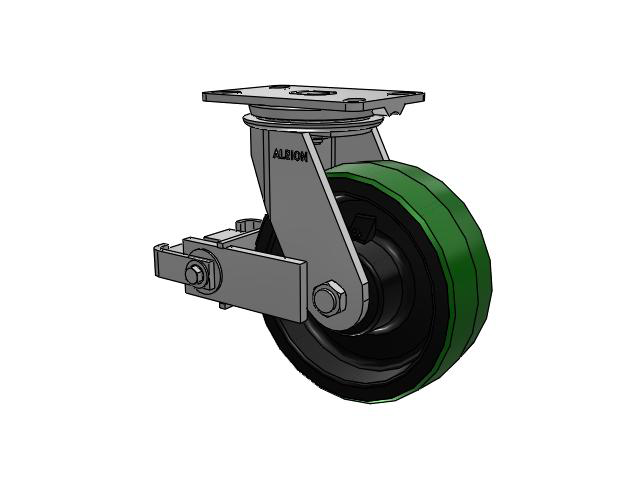 81 Series Top Plate Swivel Caster with 8 x 3 Green Tread on Black Cast Iron Core PY - Polyurethane (Cast Iron Core) Wheel and Poly Cam Brake
