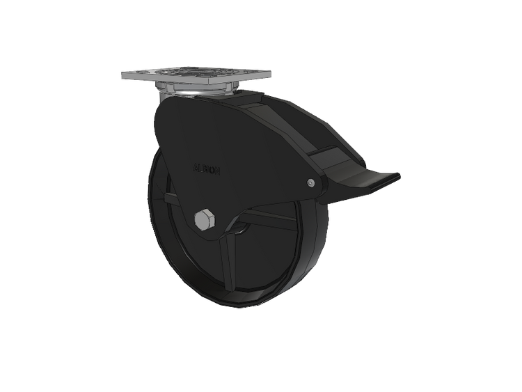 16 Series Top Plate Swivel Caster with 8 x 2 Black Polypropylene PB - Polypropylene Wheel and Total Lock Brake
