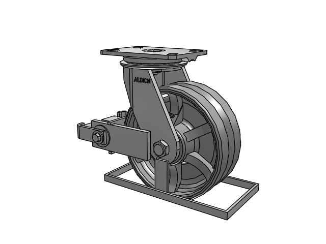 81 Series Top Plate Swivel Caster with 8 x 3 Silver Enamel Paint VG - Cast Iron V-Groove Wheel and Poly Cam Brake