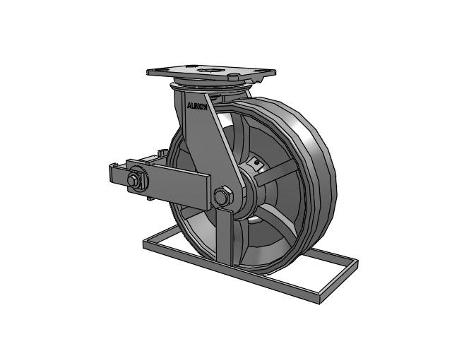 81 Series Top Plate Swivel Caster with 10 x 3 Silver Enamel Paint VG - Cast Iron V-Groove Wheel and Poly Cam Brake
