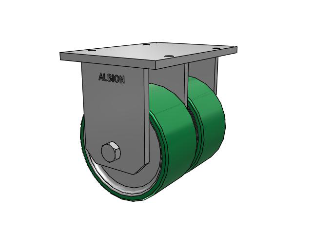 850 Series Top Plate Rigid Caster with 12 x 6 Green tread on aluminum core PA - Polyurethane (Aluminum Core) Wheel