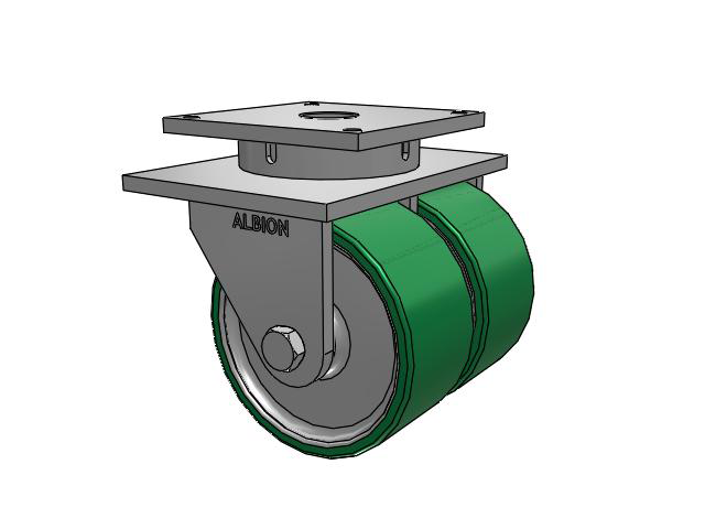 850 Series Top Plate Swivel Caster with 12 x 6 Green tread on aluminum core PA - Polyurethane (Aluminum Core) Wheel