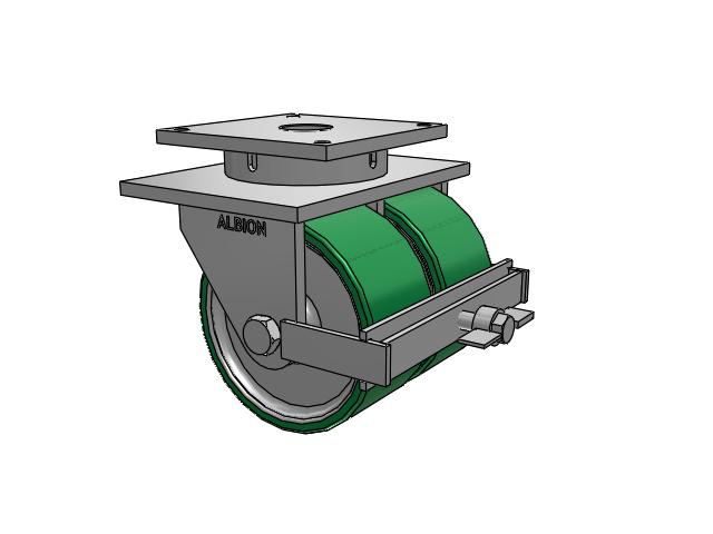 850 Series Top Plate Swivel Caster with 12 x 6 Green tread on aluminum core PA - Polyurethane (Aluminum Core) Wheel and Face Brake