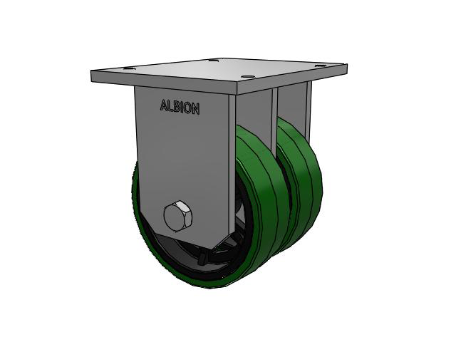 850 Series Top Plate Rigid Caster with 12 x 4 Green tread on black core PX - Thick Polyurethane (Cast Iron Core) Wheel