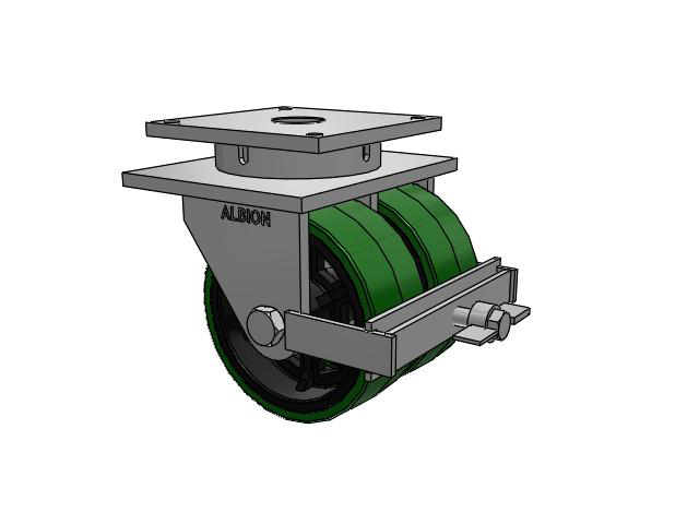 850 Series Top Plate Swivel Caster with 12 x 5 Green tread on black core PX - Thick Polyurethane (Cast Iron Core) Wheel and Face Brake