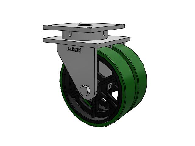 850 Series Top Plate Swivel Caster with 16 x 4 Green tread on black core PX - Thick Polyurethane (Cast Iron Core) Wheel