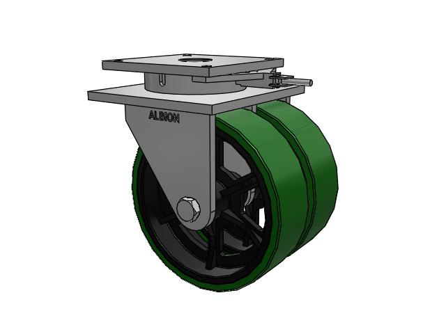 850 Series Top Plate Swivel Caster with 16 x 5 Green tread on black core PX - Thick Polyurethane (Cast Iron Core) Wheel