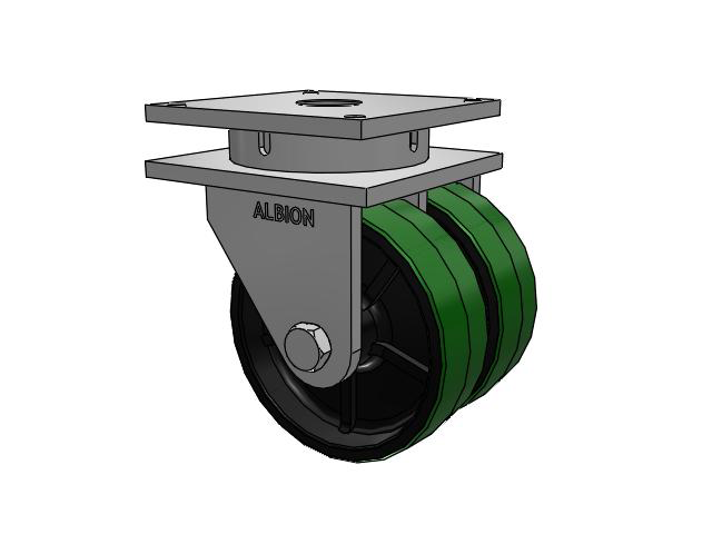 850 Series Top Plate Swivel Caster with 12 x 4 Green tread on black core PY - Polyurethane (Cast Iron Core) Wheel