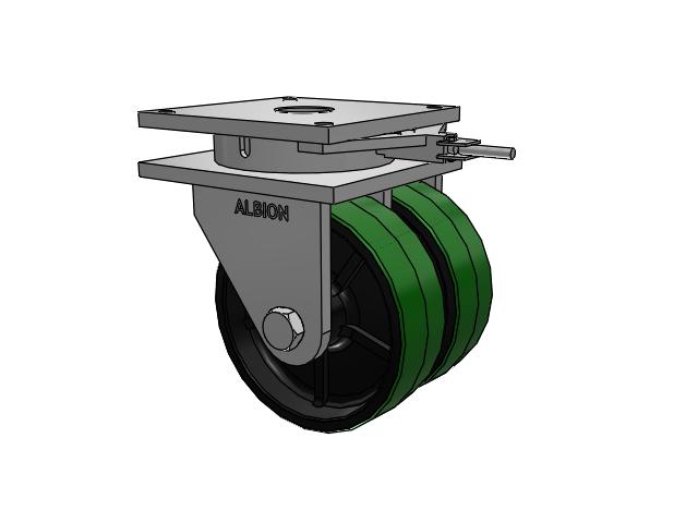 850 Series Top Plate Swivel Caster with 12 x 4 Green tread on black core PY - Polyurethane (Cast Iron Core) Wheel