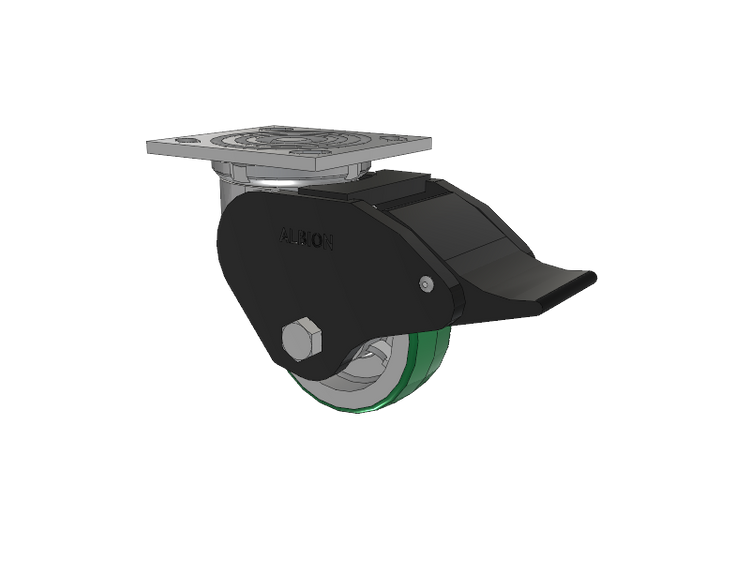16 Series Top Plate Swivel Caster with 4 x 1.5 Green Tread on Aluminum Core PD - Polyurethane (Aluminum Core) Wheel and Total Lock Brake