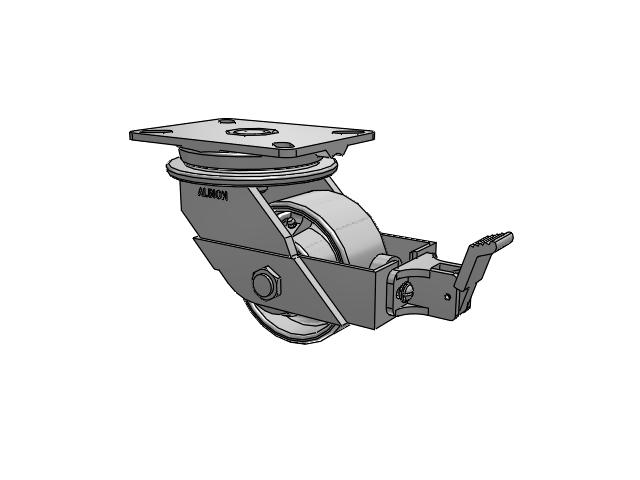 90 Series Top Plate Swivel Caster with 5 x 2.5 Grey Enamel CA - Cast Iron Wheel and Face Brake