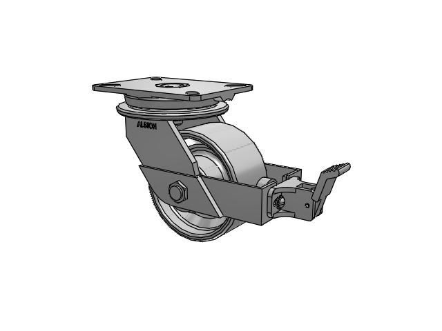 90 Series Top Plate Swivel Caster with 6 x 3 Grey Enamel CA - Cast Iron Wheel and Face Brake