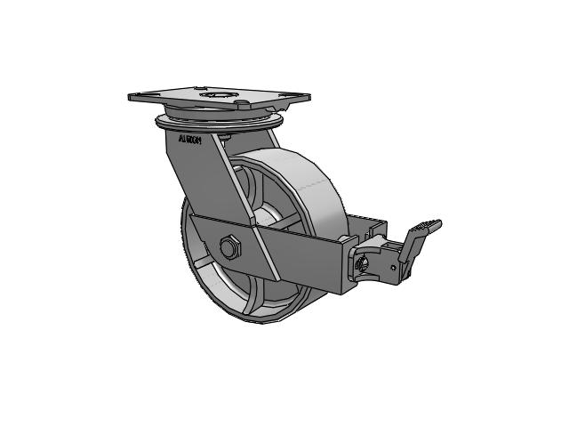 90 Series Top Plate Swivel Caster with 8 x 3 Grey Enamel CA - Cast Iron Wheel and Face Brake