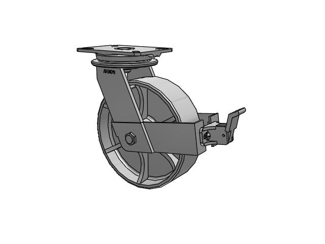 90 Series Top Plate Swivel Caster with 10 x 3 Grey Enamel CA - Cast Iron Wheel and Face Brake