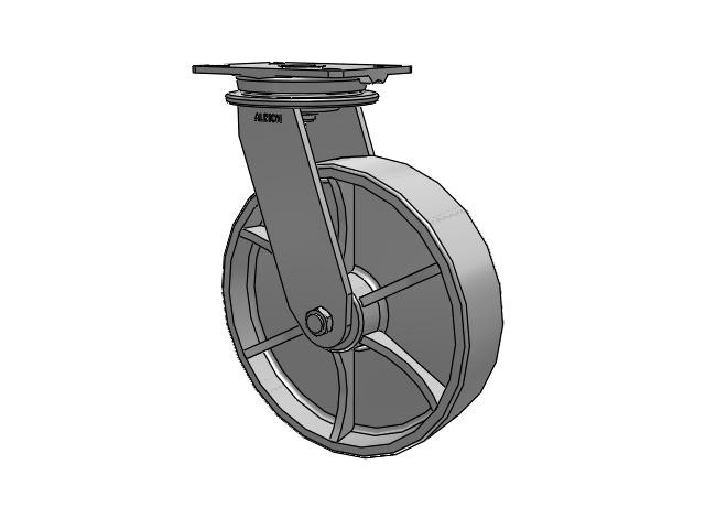 90 Series Top Plate Swivel Caster with 12 x 3 Grey Enamel CA - Cast Iron Wheel