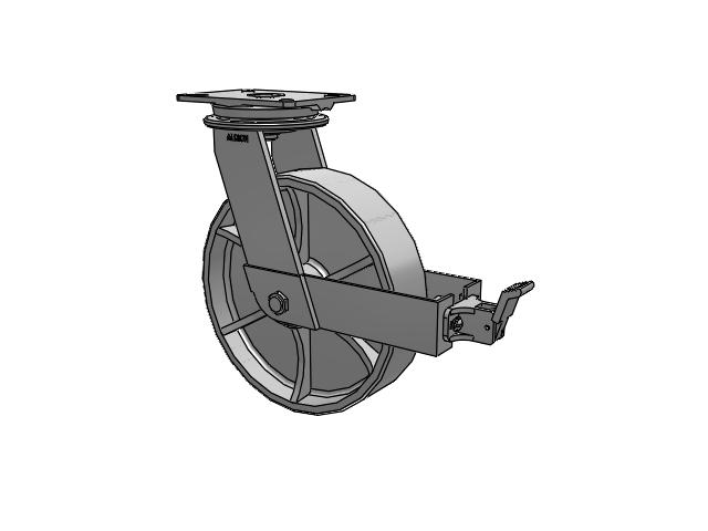 90 Series Top Plate Swivel Caster with 12 x 3 Grey Enamel CA - Cast Iron Wheel and Face Brake