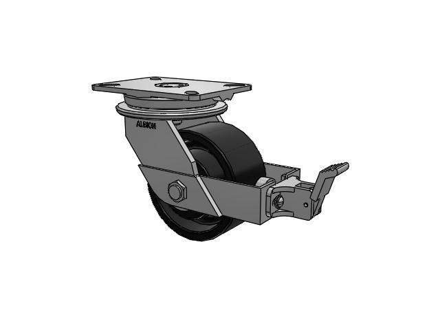 90 Series Top Plate Swivel Caster with 6 x 3 Black Paint FM - Ductile Iron Flat Tread Wheel and Face Brake