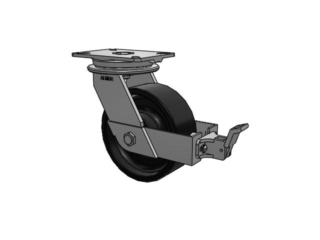 90 Series Top Plate Swivel Caster with 8 x 3 Black Paint FM - Ductile Iron Flat Tread Wheel and Face Brake