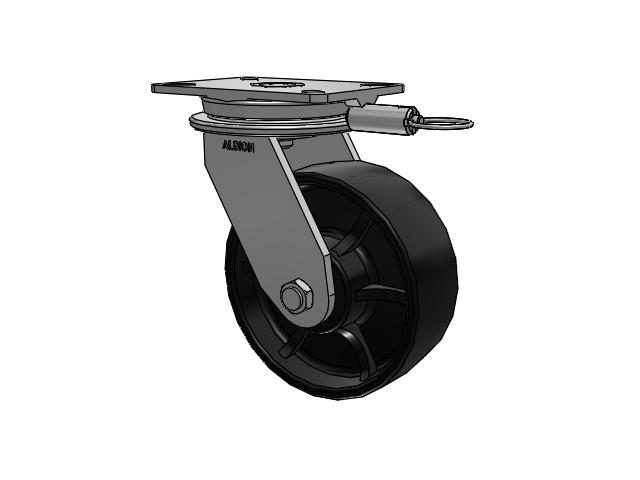 90 Series Top Plate Swivel Caster with 8 x 3 Black Paint FR - Ductile Iron Crowned Tread Wheel