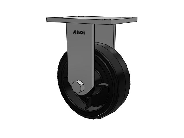 90 Series Top Plate Rigid Caster with 8 x 3 Black Tread on Black Enamel Core MR - Moldon Rubber (Cast Iron Core) Wheel