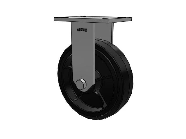 90 Series Top Plate Rigid Caster with 10 x 3 Black Tread on Black Enamel Core MR - Moldon Rubber (Cast Iron Core) Wheel