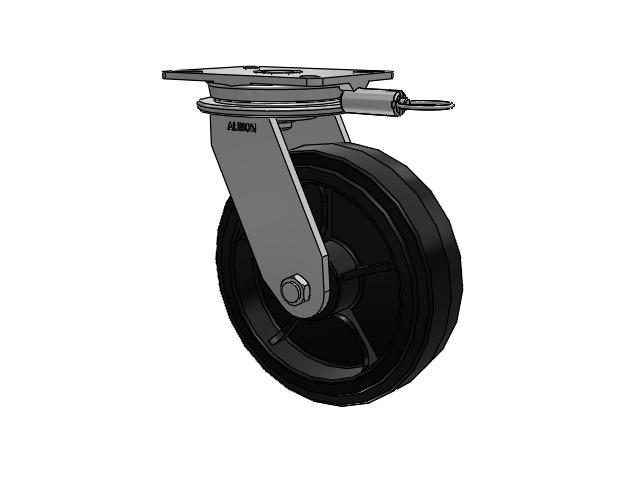 90 Series Top Plate Swivel Caster with 10 x 3 Black Tread on Black Enamel Core MR - Moldon Rubber (Cast Iron Core) Wheel