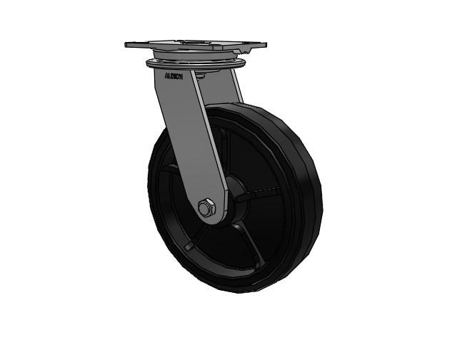 90 Series Top Plate Swivel Caster with 12 x 3 Black Tread on Black Enamel Core MR - Moldon Rubber (Cast Iron Core) Wheel