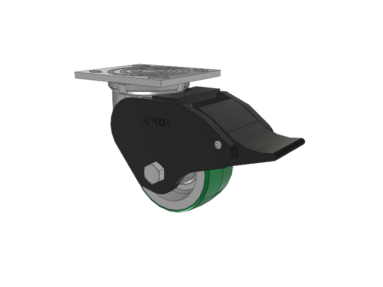 16 Series Top Plate Swivel Caster with 4 x 2 Green Tread on Aluminum Core PD - Polyurethane (Aluminum Core) Wheel and Total Lock Brake