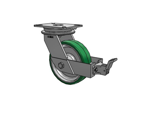 90 Series Top Plate Swivel Caster with 8 x 2.5 Green Tread on Aluminum Core PA - Polyurethane (Aluminum Core) Wheel and Face Brake
